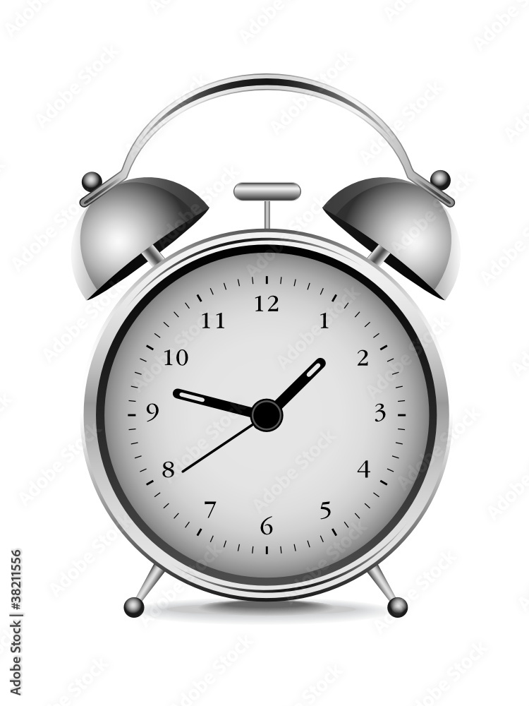 Silver alarm clock over white background Silver alarm clock over white background