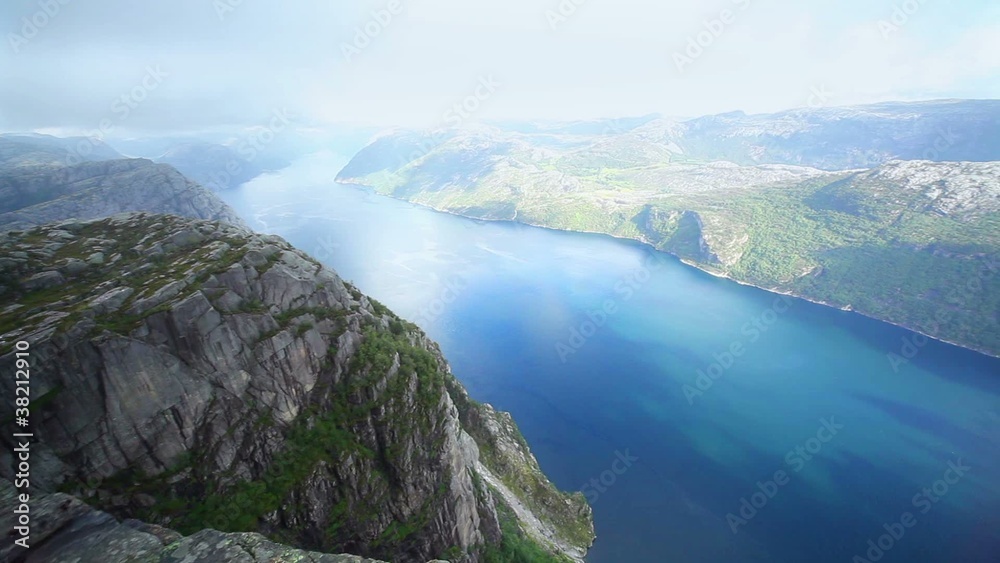 Norway fjord panorama from Preikestolen mountain
