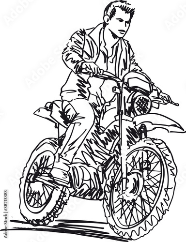 Sketch of motocross bike increase speed in track. Vector illustr