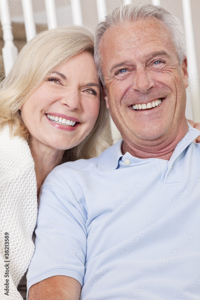 Happy Senior Man & Woman Couple Smiling at Home Happy Senior Man & Woman Couple Smiling at Home