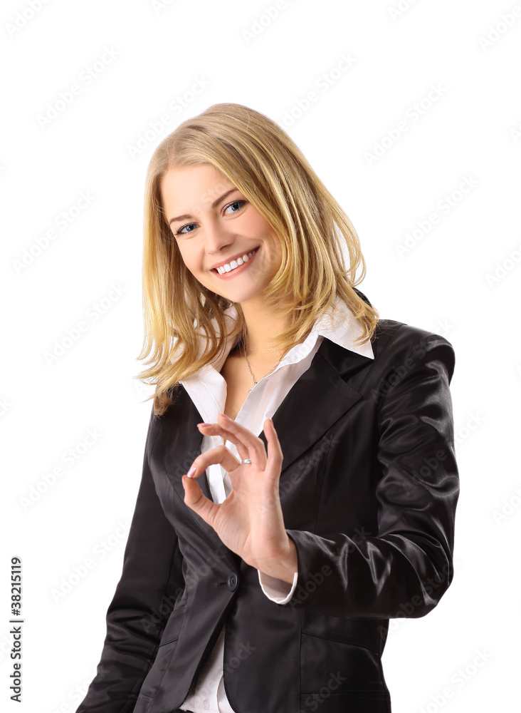 Happy smiling business woman making ok sign Happy smiling business woman making ok sign