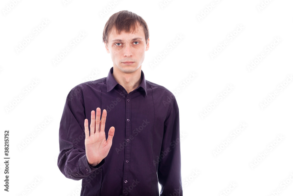 Fototapeta premium Serious man gesturing stop sign