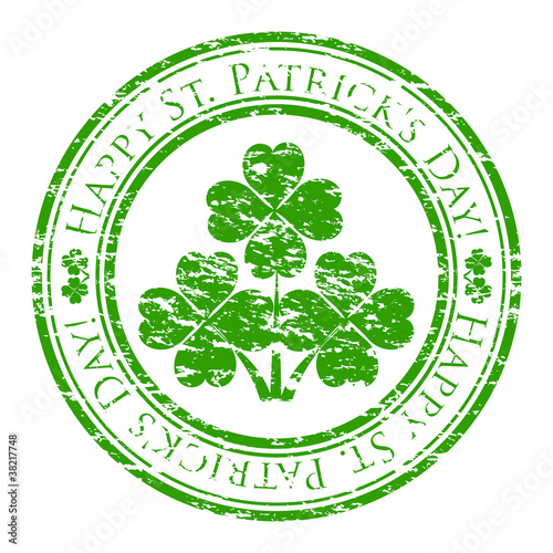 Vector illustrator of a grunge rubber stamp with four-leaves clo