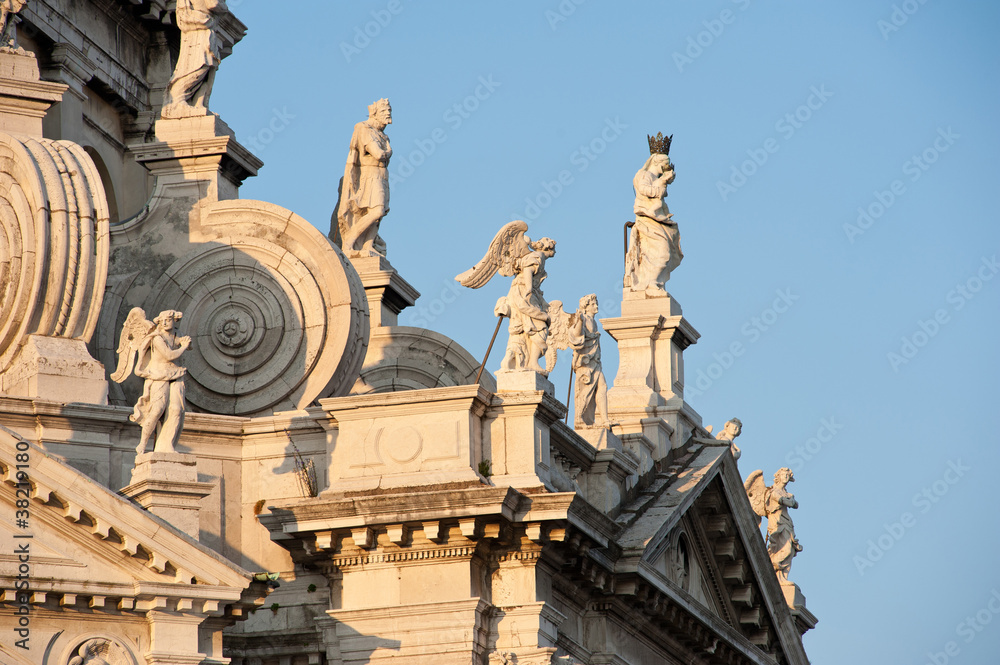Details of Basilica Santa Maria della Salute at sunshine. Venice
