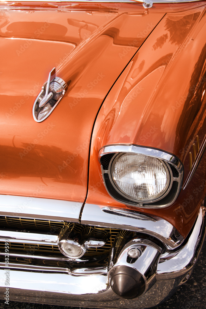 Close up shot of Classic car front end