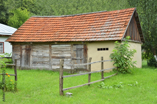 Ancient traditional ukrainian rural wooden barn