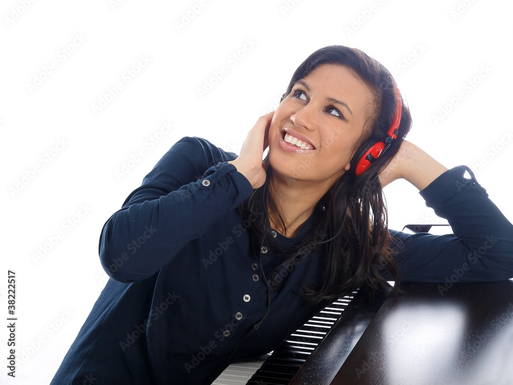 smiling teenage girl with headphones smiling teenage girl with headphones