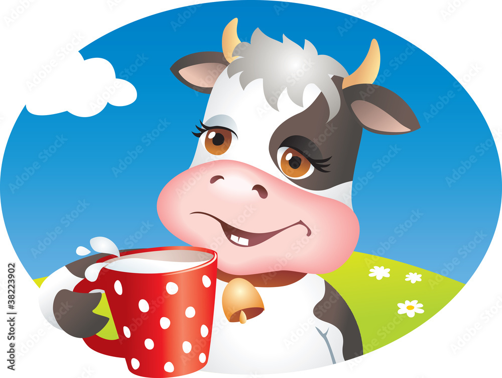 Funny cow drinking milk. Vector illustration Stock Vector Adobe Stock