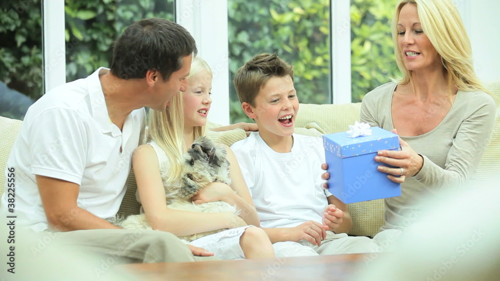 Caucasian Boy Receiving Birthday Gift Caucasian Boy Receiving Birthday Gift