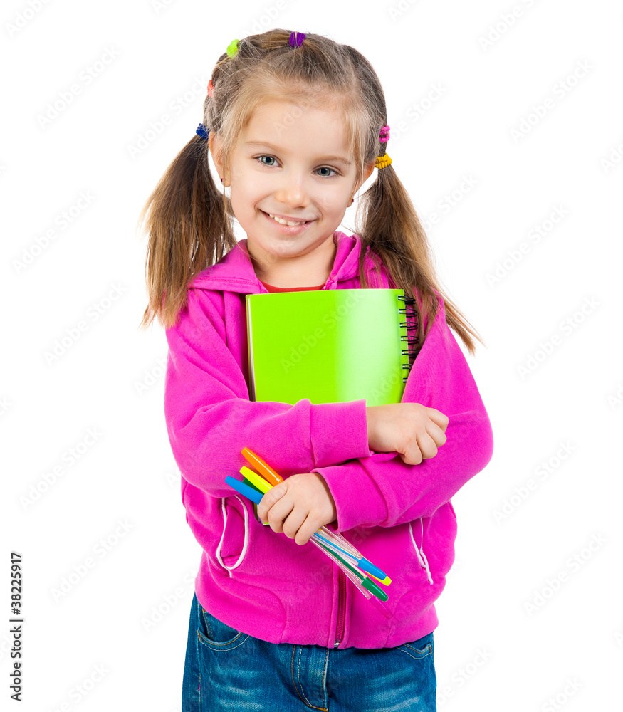 Cute schoolgirl with notebook