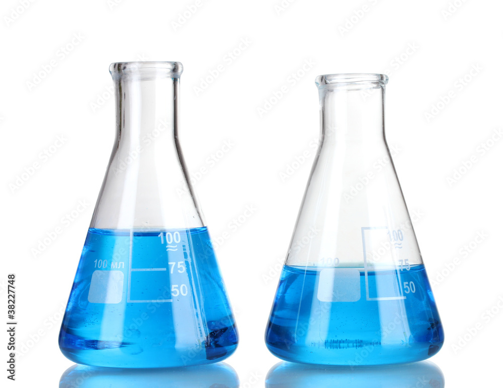 Test-tubes with blue liquid isolated on white Test-tubes with blue liquid isolated on white