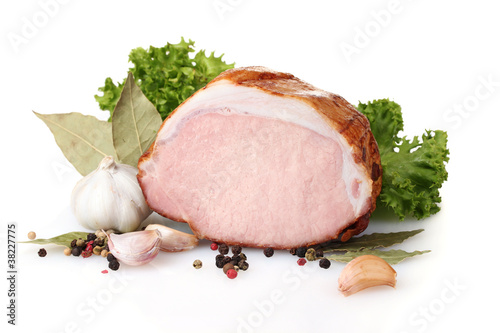 tasty ham isolated on white