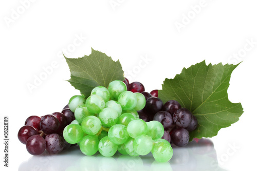 ripe green and red grapes isolated on white