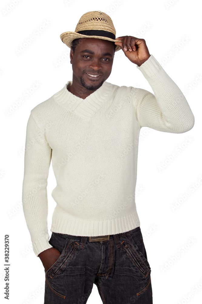 Attractive african man with a straw hat Attractive african man with a straw hat