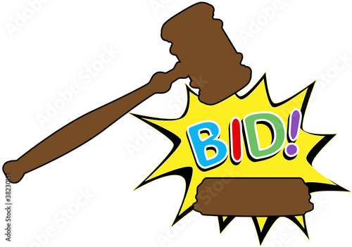 Bid to buy auction gavel cartoon icon