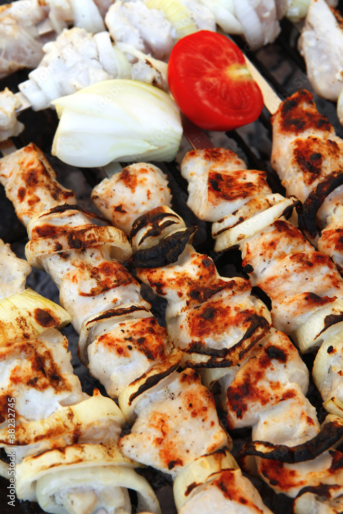chicken shish kebab cooked on barbecue chicken shish kebab cooked on barbecue