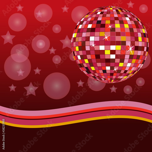 Discoball auf rotem Hintergrund