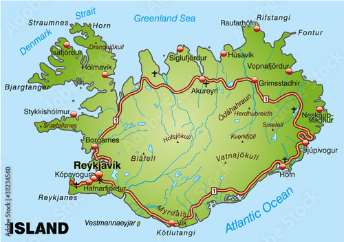 Island mit Verkehrsnetz