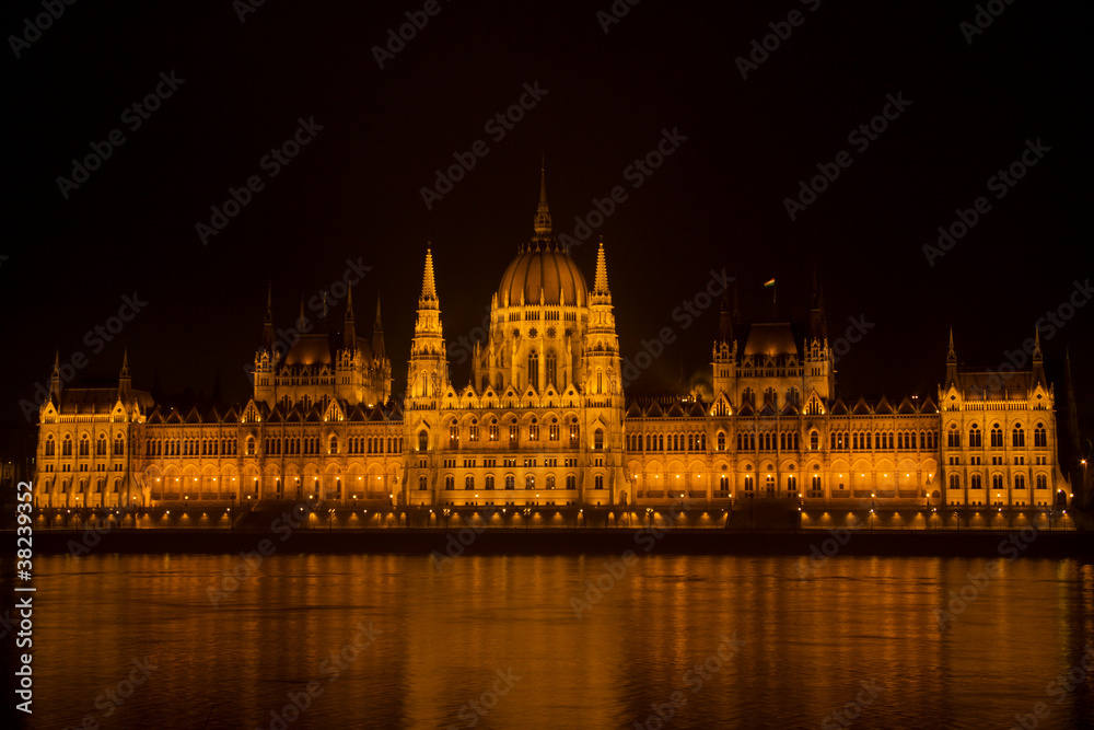 Hungarian parliament in Budapest at night