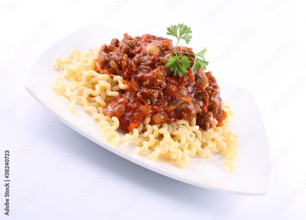 Fusilli bucati lunghi with bolognese sauce on a plate Fusilli bucati lunghi with bolognese sauce on a plate