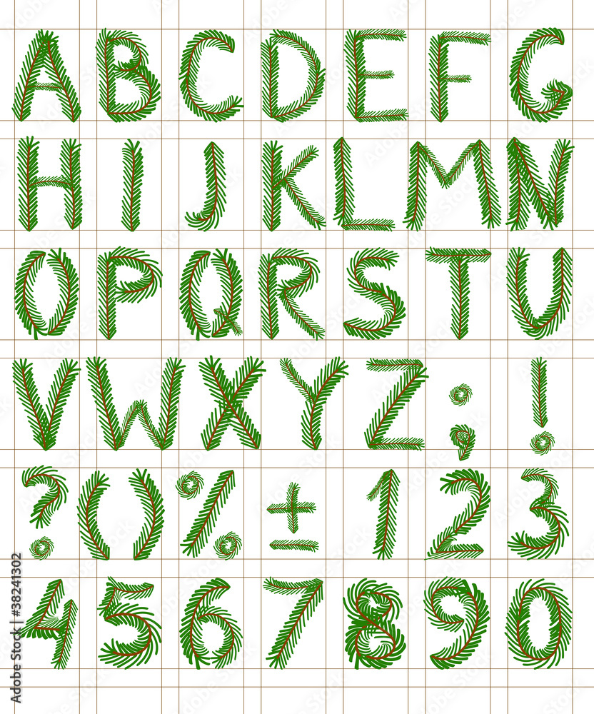 Fir tree green font include numbers and punctuation mark Fir tree green font include numbers and punctuation mark