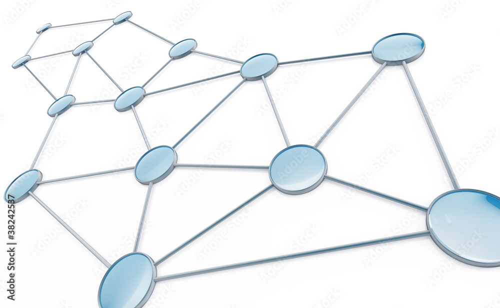 Abstract bases connected together on a white background