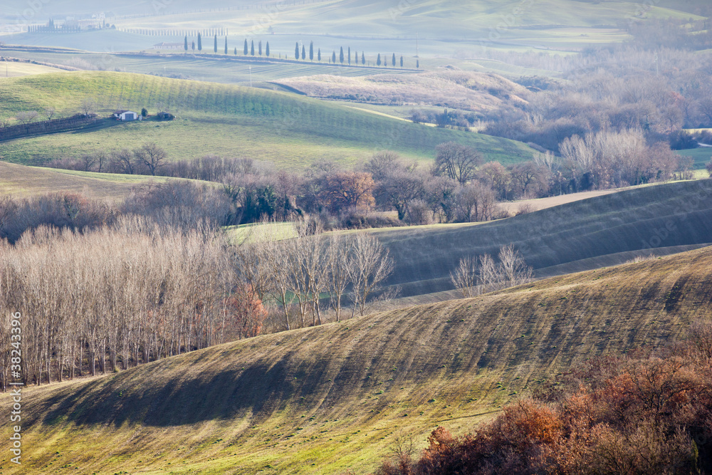 Farmland in Val d'Orcia, Tuscany (Italy).