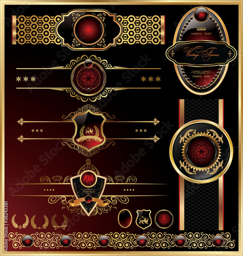 Vector set of vintage framed golden labels