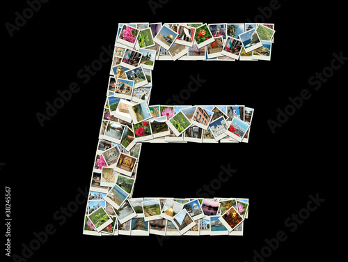 Photography Shape of  E letter made like collage of travel photos
