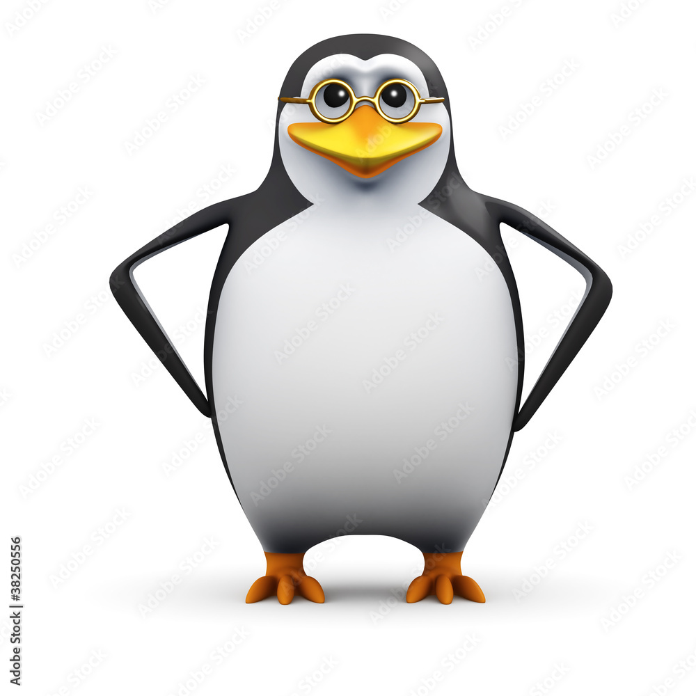 Obraz premium 3d Penguin looks very studious in his reading glasses
