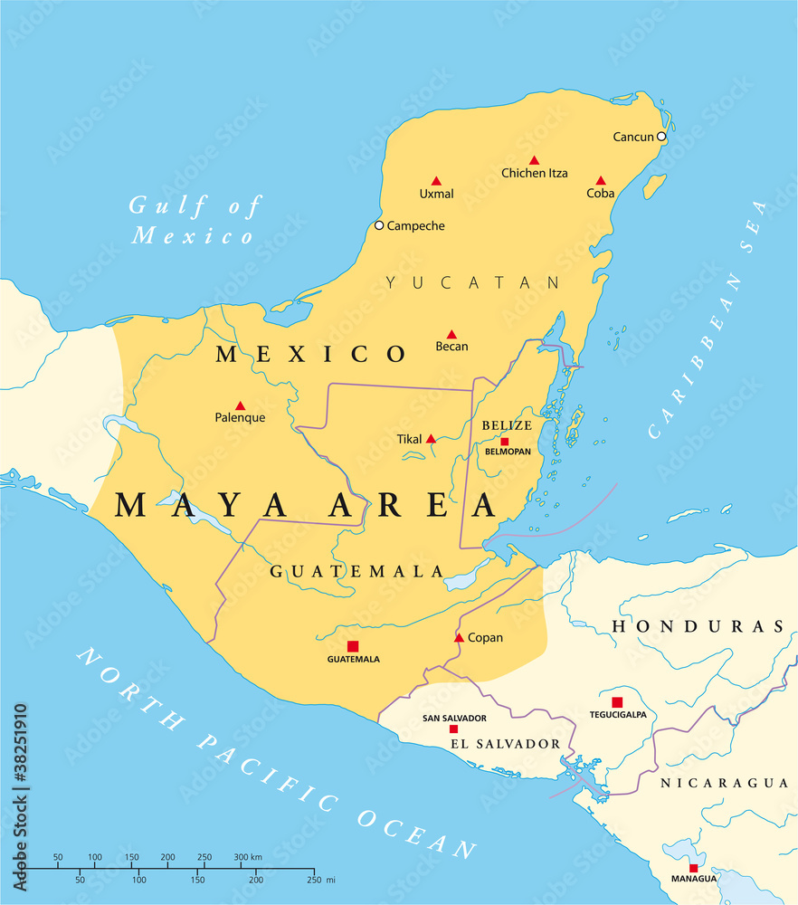 Vecteur Stock Maya area political map. Mesoamerican civilization and ...