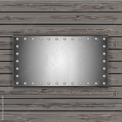 metal plate on wooden boards. vector illustration