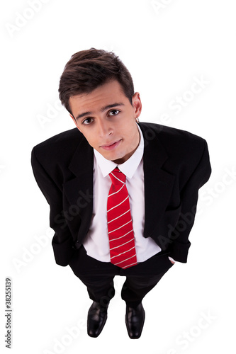 Portrait of a young business man view from above