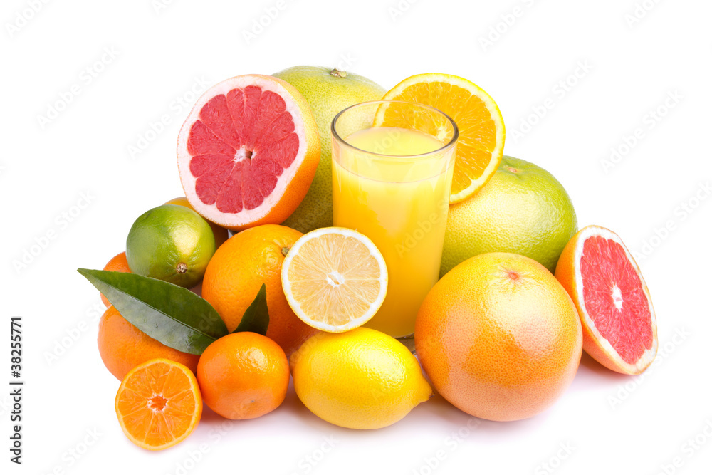set of different citrus and juice set of different citrus and juice