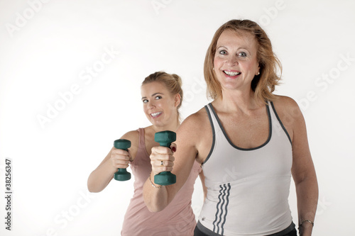 Young and old women train sports