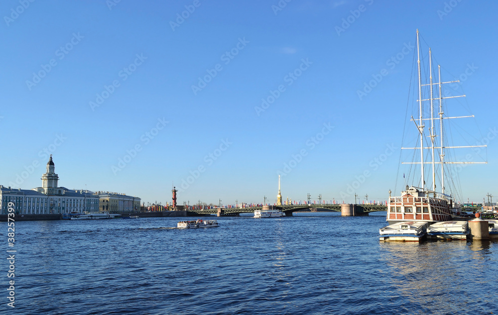 View of the Neva river and Palace bridge
