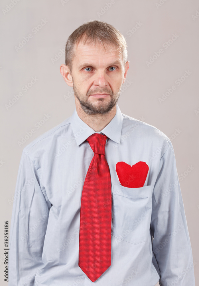 man with red heart