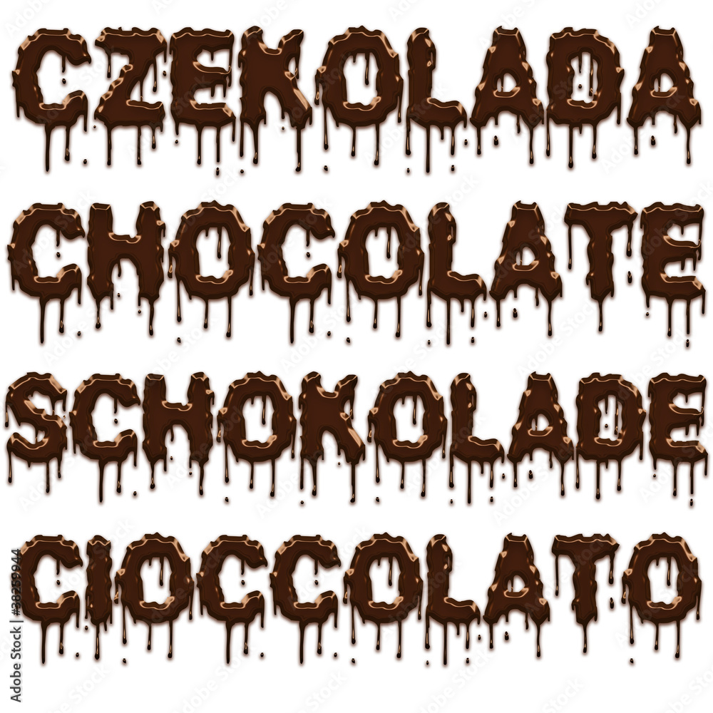 Czekolada napis czekoladowy na białym tle - obrazy, fototapety, plakaty 