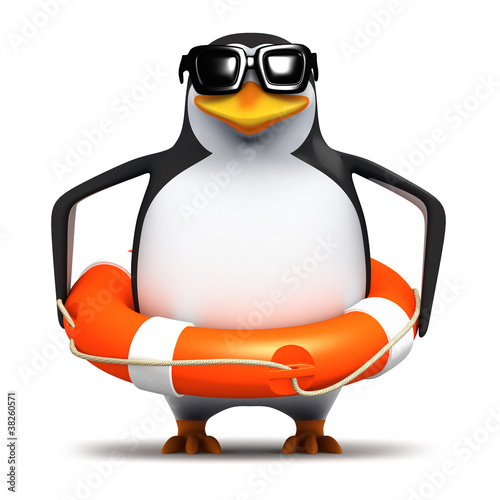 3d Penguin wears a lifering just in case