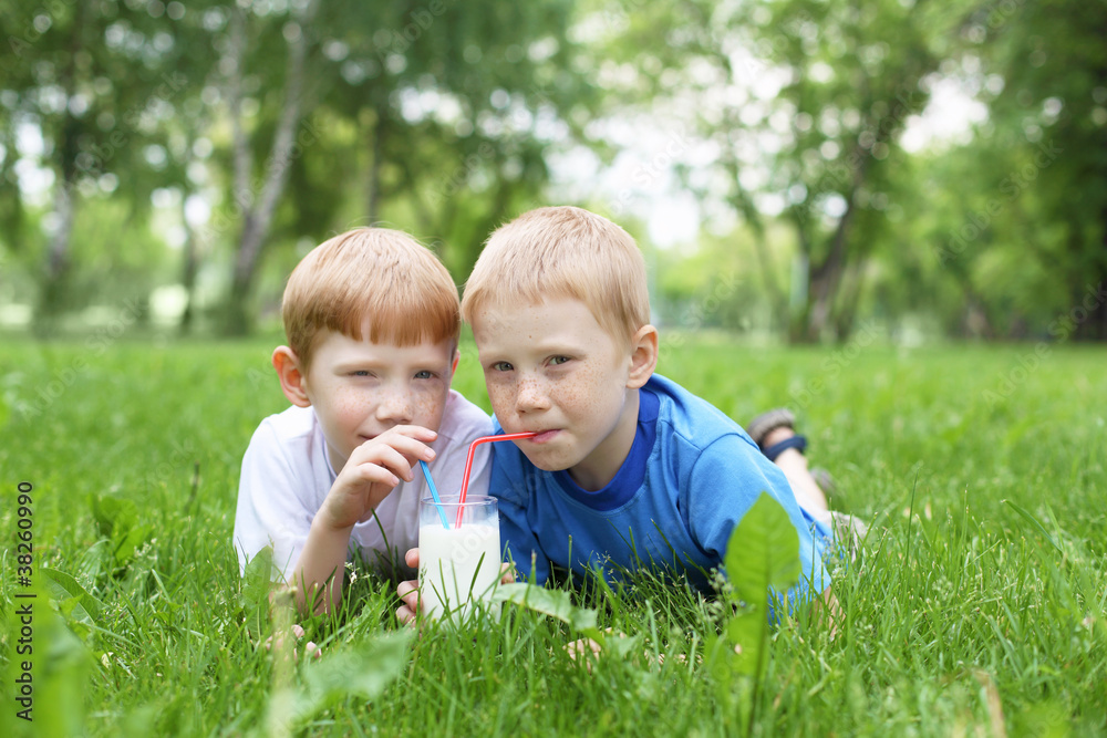Portrait of two boys in the summer outdoors Portrait of two boys in the summer outdoors
