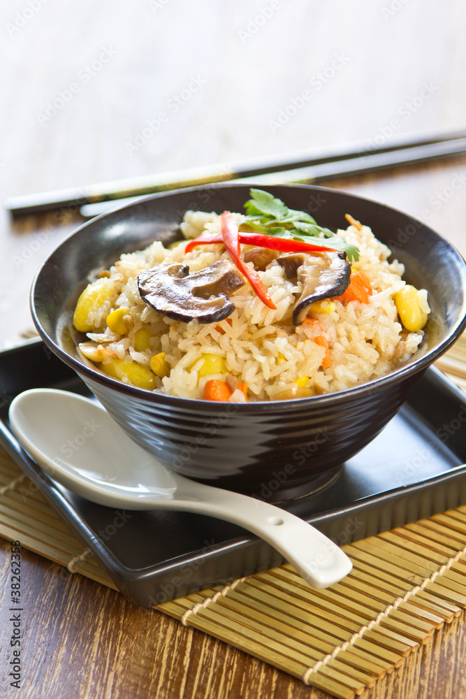 Fried rice with mushroom,sweet corn and carrot Fried rice with mushroom,sweet corn and carrot