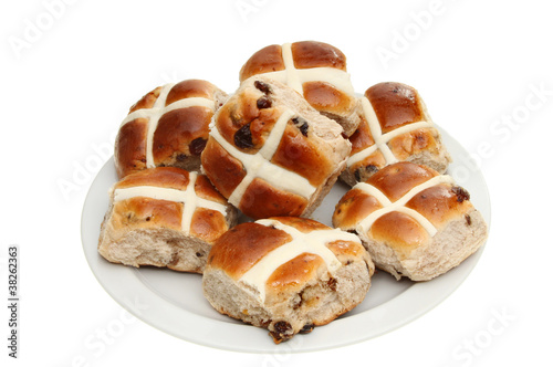 Hot cross buns on a plate