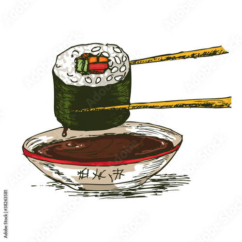 sushi with chopsticks