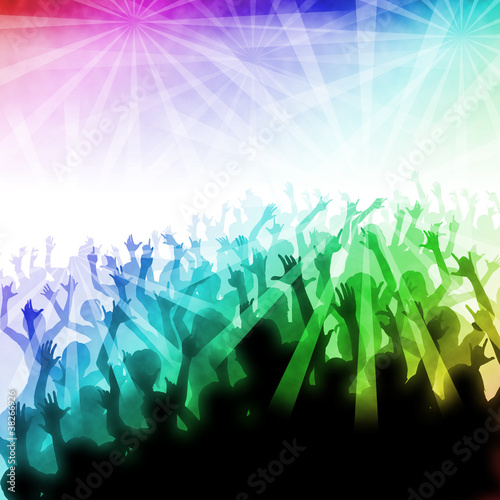 party crowd with colourful lights photo