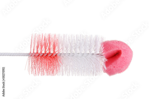 pink cleaning brush isolated on white