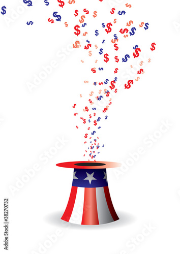 uncle sams hat with dollars flowing out