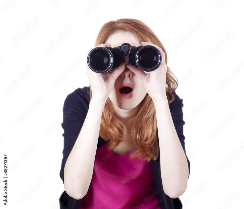 Teen redhead girl with binoculars Teen redhead girl with binoculars