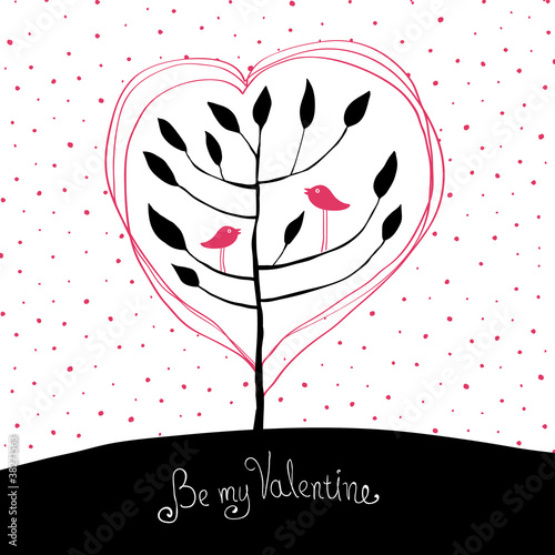 Valentines day background. Birds in love. Vector illustration