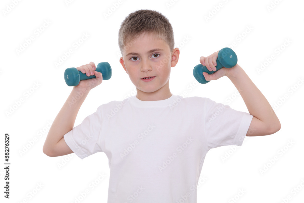Boy with dumbbells Boy with dumbbells