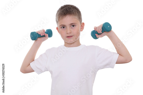 Boy with dumbbells